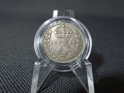 Silbermünze England 1913 3 Pence George V. Patina