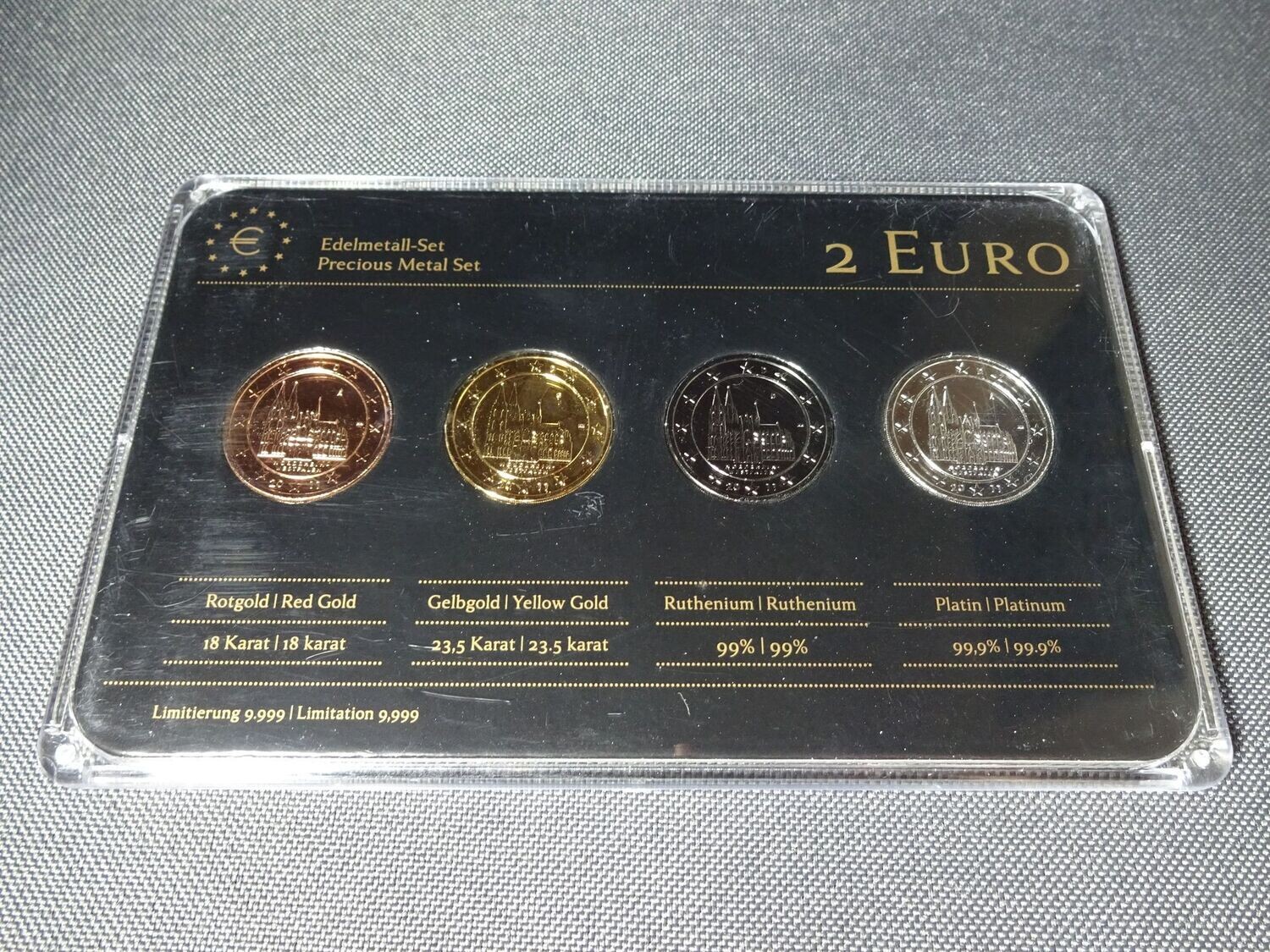 Edelmetall Set Münze Deutschland 2011 2 Euro NRW Rotgold Gelbgold Ruthenium Platin