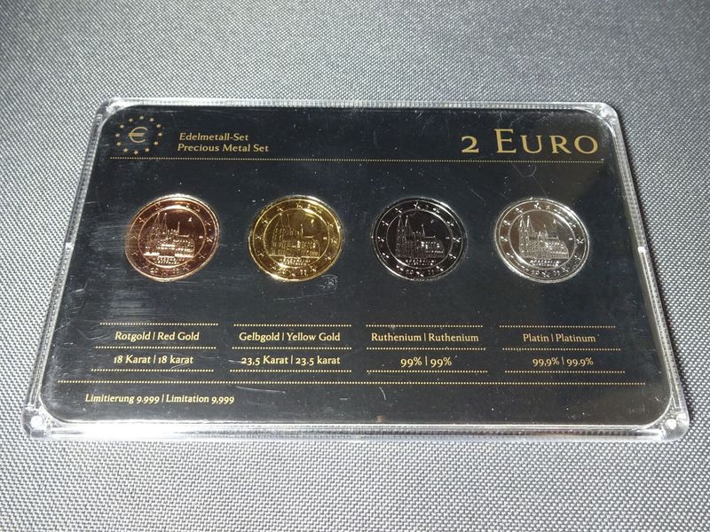 Edelmetall Set Münze Deutschland 2011 2 Euro NRW Rotgold Gelbgold Ruthenium Platin Edelmetall Set Münze Deutschland 2011 2 Euro NRW Rotgold Gelbgold Ruthenium Platin
