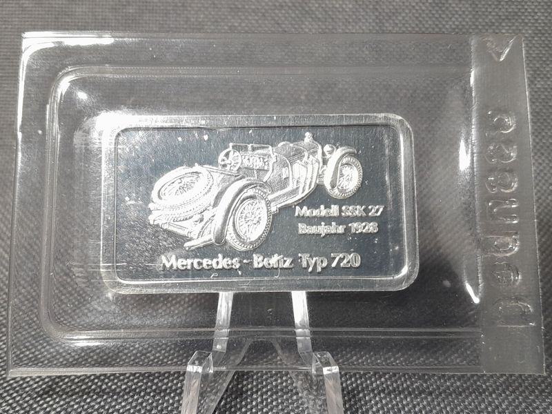 Silberbarren Deutschland Degussa Mercedes Benz Typ 720 Modell SSK 27 Auto 1 Oz Unze Erhaltung! Silberbarren Deutschland Degussa Mercedes Benz Typ 720 Modell SSK 27 Auto 1 Oz Unze Erhaltung!