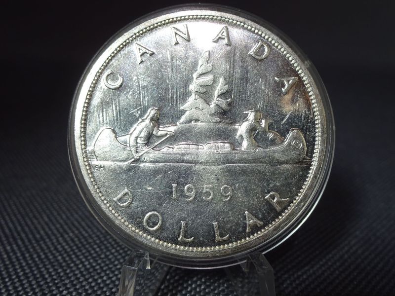 Silbermünze Kanada 1959 1 Dollar Kanu Indianer Elizabeth II.