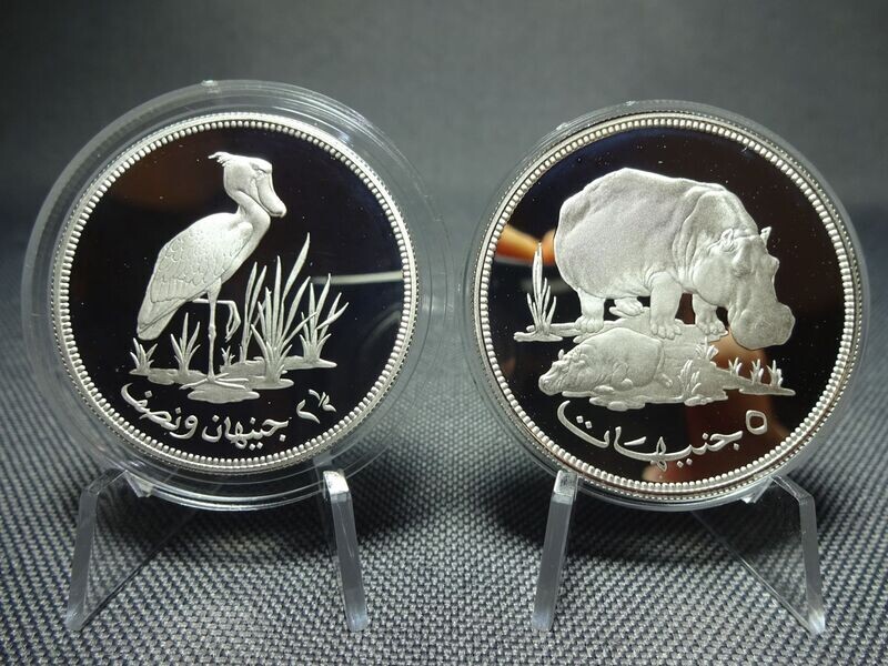 Silbermünzen Set 1976 Sudan 2,5 5 Pounds Schuhschnabel Nilpferd Naturschutz Wildlife WWF PP Proof Silbermünzen Set 1976 Sudan 2,5 5 Pounds Schuhschnabel Nilpferd Naturschutz Wildlife WWF PP Proof