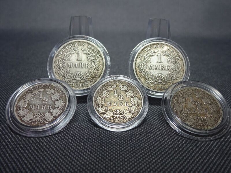 Silbermünzen Set Deutsches Kaiserreich 1903 - 1907 D 1/2 1 Mark München Fehlprägung Silbermünzen Set Deutsches Kaiserreich 1903 - 1907 D 1/2 1 Mark München Fehlprägung