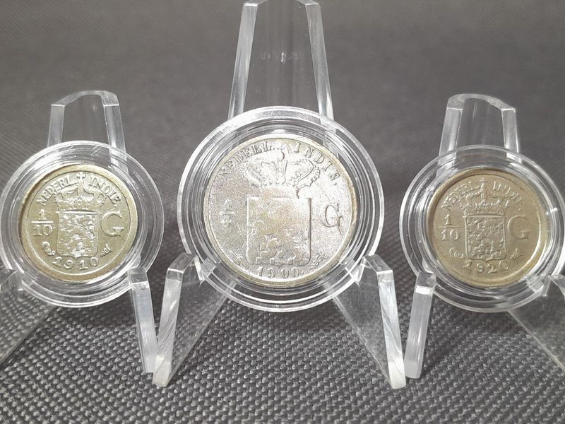 Silbermünzen Set 1900 1910 1920 1/10 1/4 Gulden Niederländisch Indien