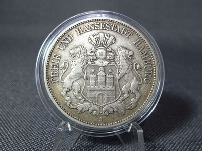 Silbermünze Deutsches Kaiserreich 1893 J 5 Mark Freie und Hansestadt Hamburg