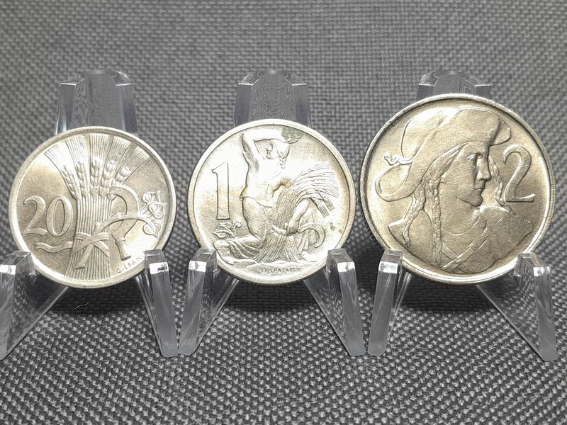 Münzen Set 1931 1946 1948 Tschechoslowakei 1 2 20 Heller Krone Erhaltung!