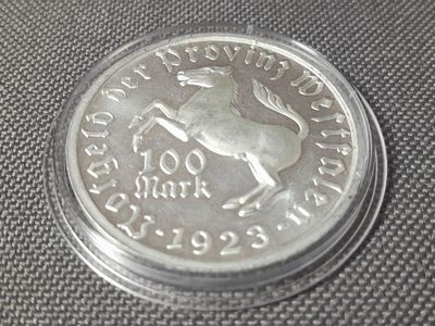 Münze Westfalen Notgeld 1923 Weimarer Republik 100 Mark Droste Hülshoff Pferd Nebengebiete Fehlprägung