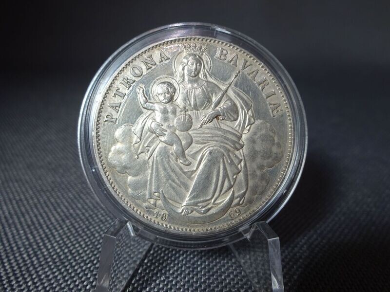Silbermünze 1869 1 Taler Altdeutschland Bayern Patrona Bavaria König Ludwig II. Maria Madonnentaler Silbermünze 1869 1 Taler Altdeutschland Bayern Patrona Bavaria König Ludwig II. Maria Madonnentaler