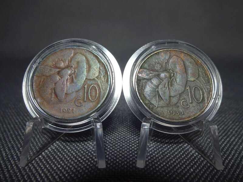 Münzen-Set Italien 1921 1931 10 Centesimi Honigbiene Vittorio III. Münzen-Set Italien 1921 1931 10 Centesimi Honigbiene Vittorio III.