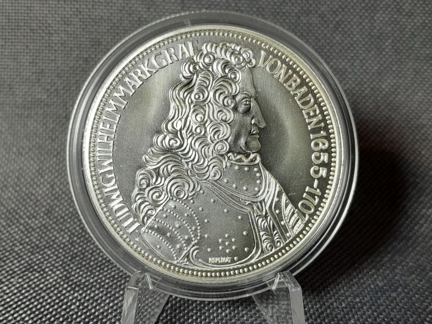 Silbermedaille Deutschland 5 Mark Replikat 1993 1955 Ludwig Wilhelm Markgraf von Baden 1 Oz Unze Silbermedaille Deutschland 5 Mark Replikat 1993 1955 Ludwig Wilhelm Markgraf von Baden 1 Oz Unze