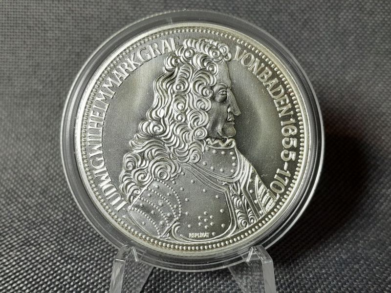 Silbermedaille Deutschland 5 Mark Replikat 1993 1955 Ludwig Wilhelm Markgraf von Baden 1 Oz Unze Silbermedaille Deutschland 5 Mark Replikat 1993 1955 Ludwig Wilhelm Markgraf von Baden 1 Oz Unze
