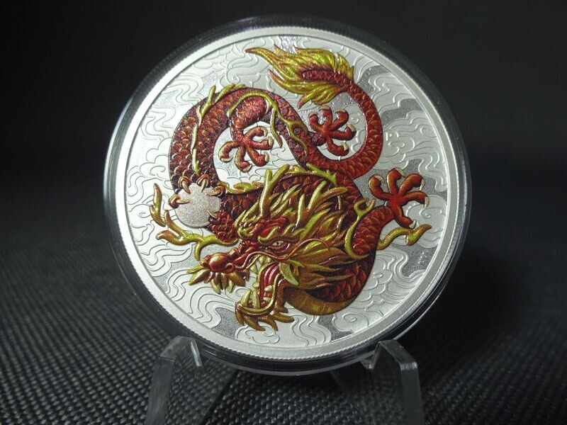 Silbermünze Australien 2021 1 Dollar Chinese Myths & Legends Dragon Drache Farbe Rot Gold 1 Oz Unze