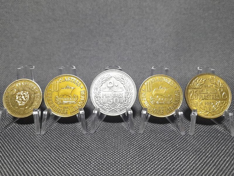 Münzen Set Libanon 1952 1955 1969 5 10 25 50 Piaster Piastres Löwe Baum Schiff Erhaltung!! Münzen Set Libanon 1952 1955 1969 5 10 25 50 Piaster Piastres Löwe Baum Schiff Erhaltung!!