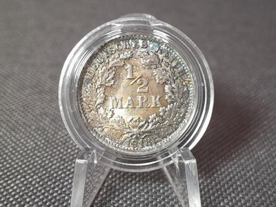 Silbermünze Deutsches Kaiserreich 1918 F 1/2 Mark Lichtenrader Fehlprägung Patina Silbermünze Deutsches Kaiserreich 1918 F 1/2 Mark Lichtenrader Fehlprägung Patina
