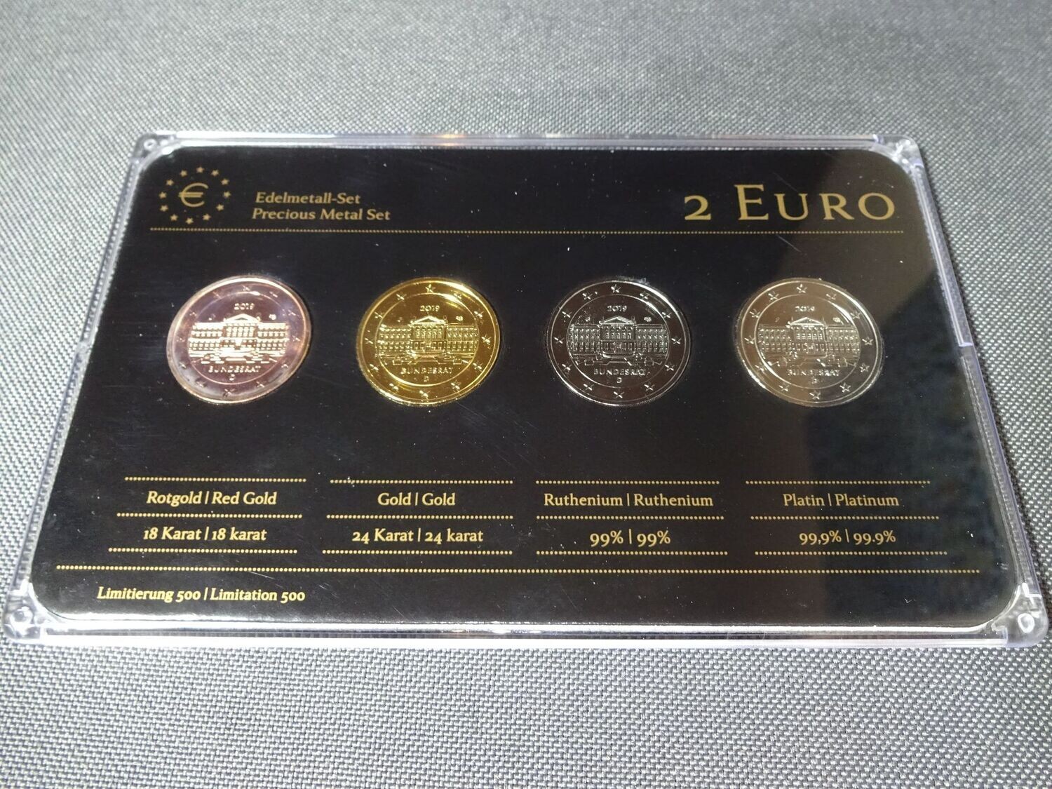 Edelmetall Set Münze Deutschland 2019 2 Euro Bundesrat Ruthenium Platin Rotgold Gelbgold