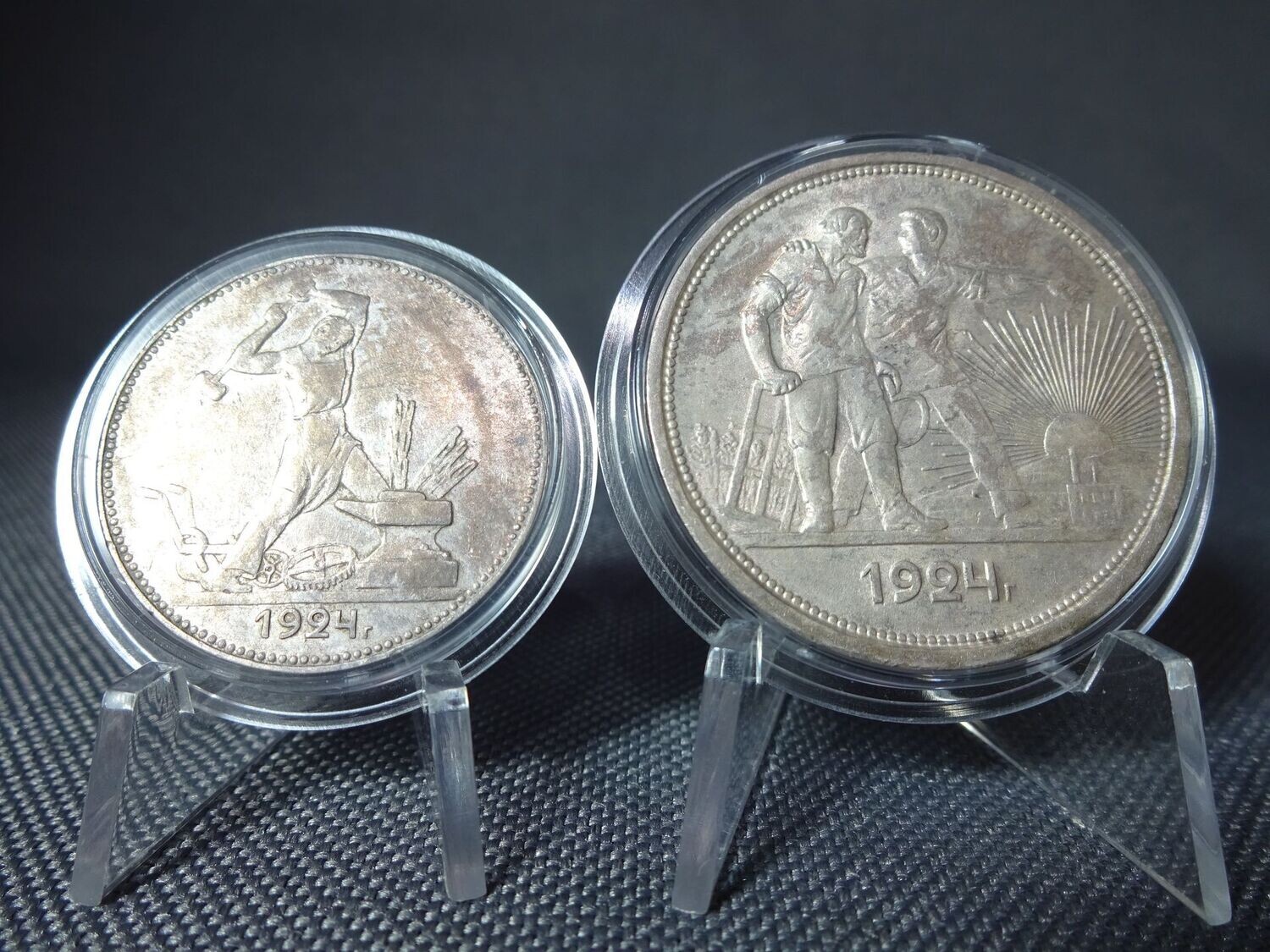 Silbermünzen Set Russland Sowjetunion UdSSR CCCP 1924 1 Rubel 50 Kopeken Poltinnik Arbeiterrubel