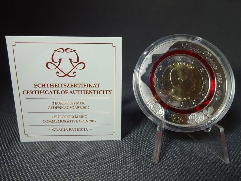 Münze Monaco 2017 2 Euro Gracia Patrizia Fürstentum Gilded Roter Polymerring
