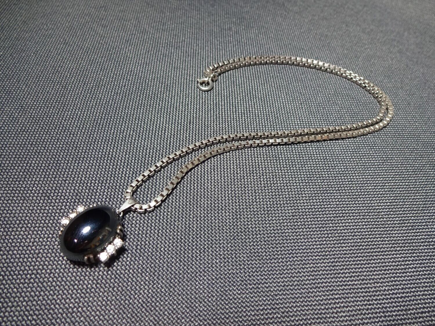 Silberkette Halskette Stein Hämatit Zirkonia Anhänger Venezianerkette 925 Silber