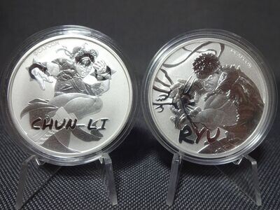 Silbermünzen Set Tuvalu 2022 1 Dollar Street Fighter Chun-Li Ryu 1 Oz Unze