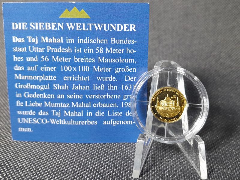 Goldmünze Niger 2014 100 Francs Taj Mahal Indien Mausoleum Weltwunder PP Proof 0,5 g