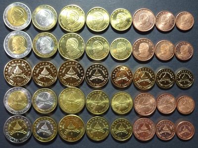 Probemünzen Set 2005 Kursmünzensatz KMS Set Vatikan 1 Cent - 2 Euro Probe Specimen Vergoldet Probemünzen Set 2005 Kursmünzensatz KMS Set Vatikan 1 Cent - 2 Euro Probe Specimen Vergoldet