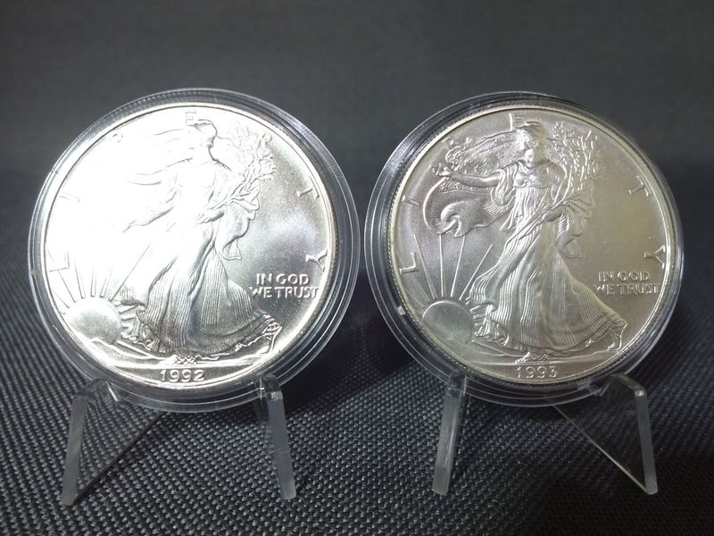 Silbermünzen Set USA 1992 1993 1 Dollar American Silver Eagle Walking Liberty 1 Oz Unze Silbermünzen Set USA 1992 1993 1 Dollar American Silver Eagle Walking Liberty 1 Oz Unze