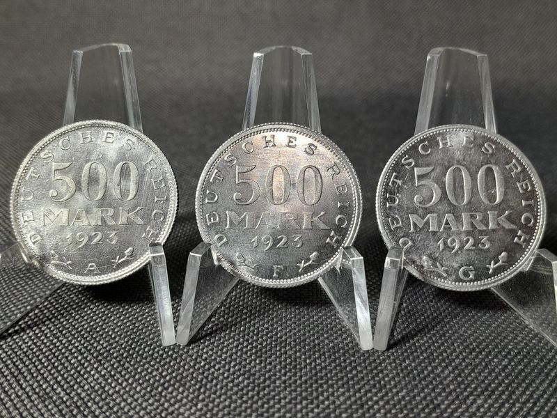 Münzen Set Weimarer Republik 1923 A F G 500 Mark Inflation Lichtenrader Fehlprägung Münzen Set Weimarer Republik 1923 A F G 500 Mark Inflation Lichtenrader Fehlprägung