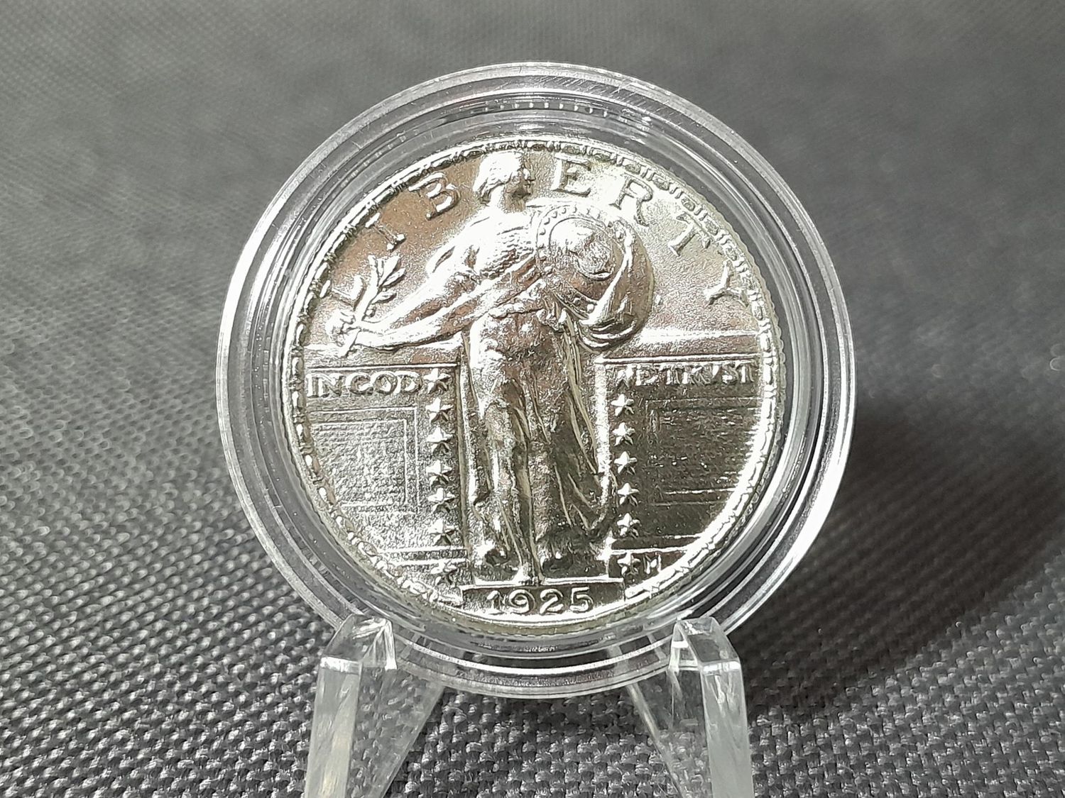 Silbermünze USA 1925 1/4 Quarter Dollar Standing Liberty Erhaltung!