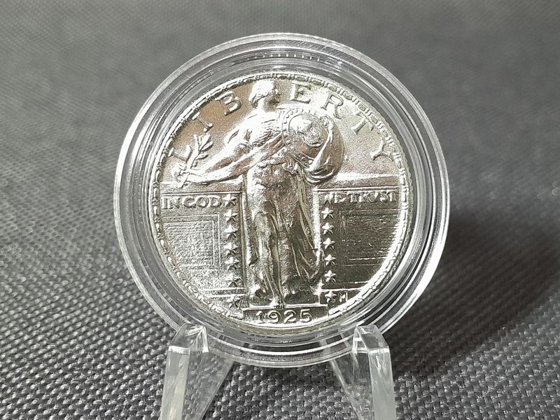 Silbermünze USA 1925 1/4 Quarter Dollar Standing Liberty Erhaltung!