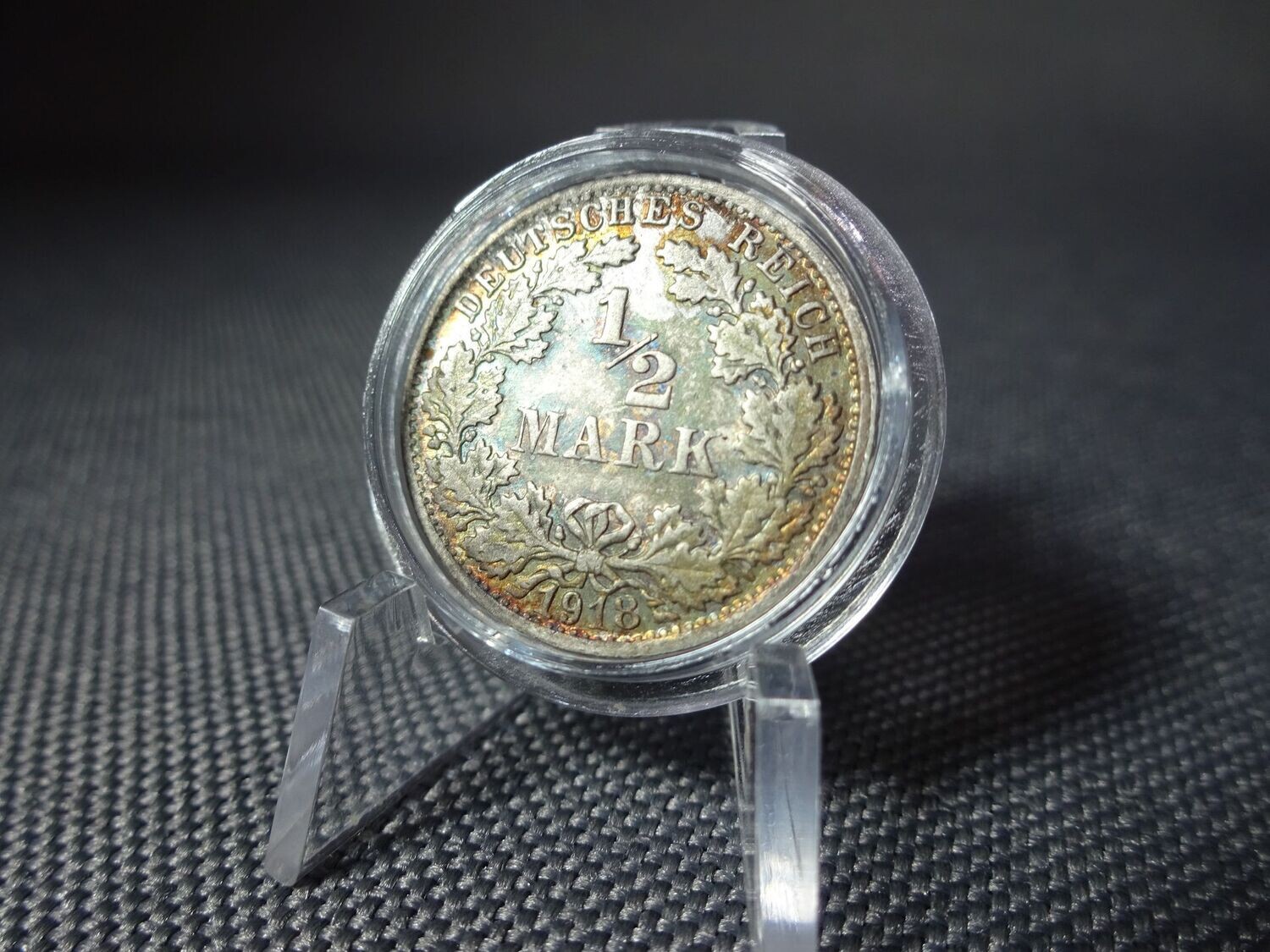 Silbermünze Deutsches Kaiserreich 1918 F 1/2 Mark Stuttgart Fehlprägung Patina