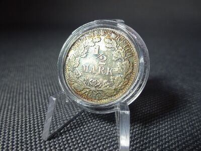 Silbermünze Deutsches Kaiserreich 1918 F 1/2 Mark Stuttgart Fehlprägung Patina Silbermünze Deutsches Kaiserreich 1918 F 1/2 Mark Stuttgart Fehlprägung Patina