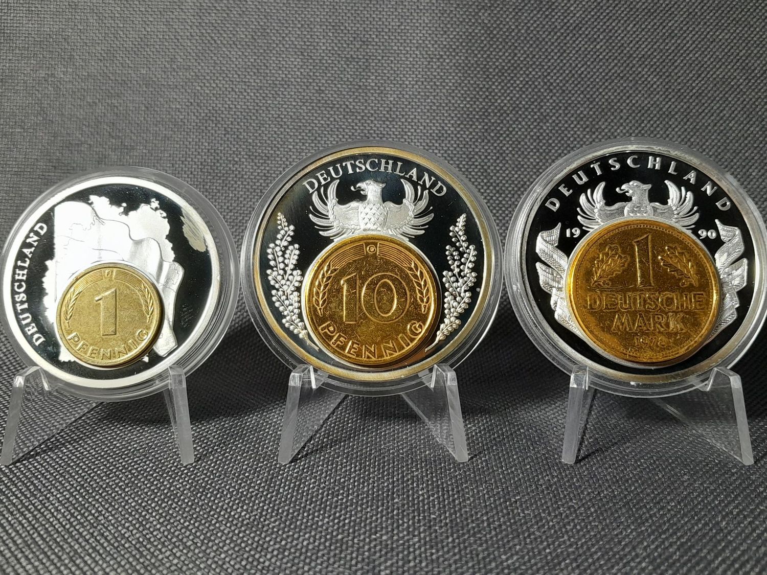 Münzen Medaillen Set Deutschland 1950 1978 1985 F G J 1 10 Pfennig Mark Inlay Vergoldet