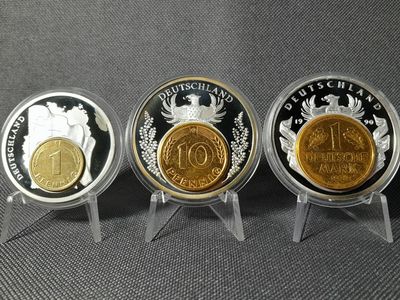 Münzen Medaillen Set Deutschland 1950 1978 1985 F G J 1 10 Pfennig Mark Inlay Vergoldet