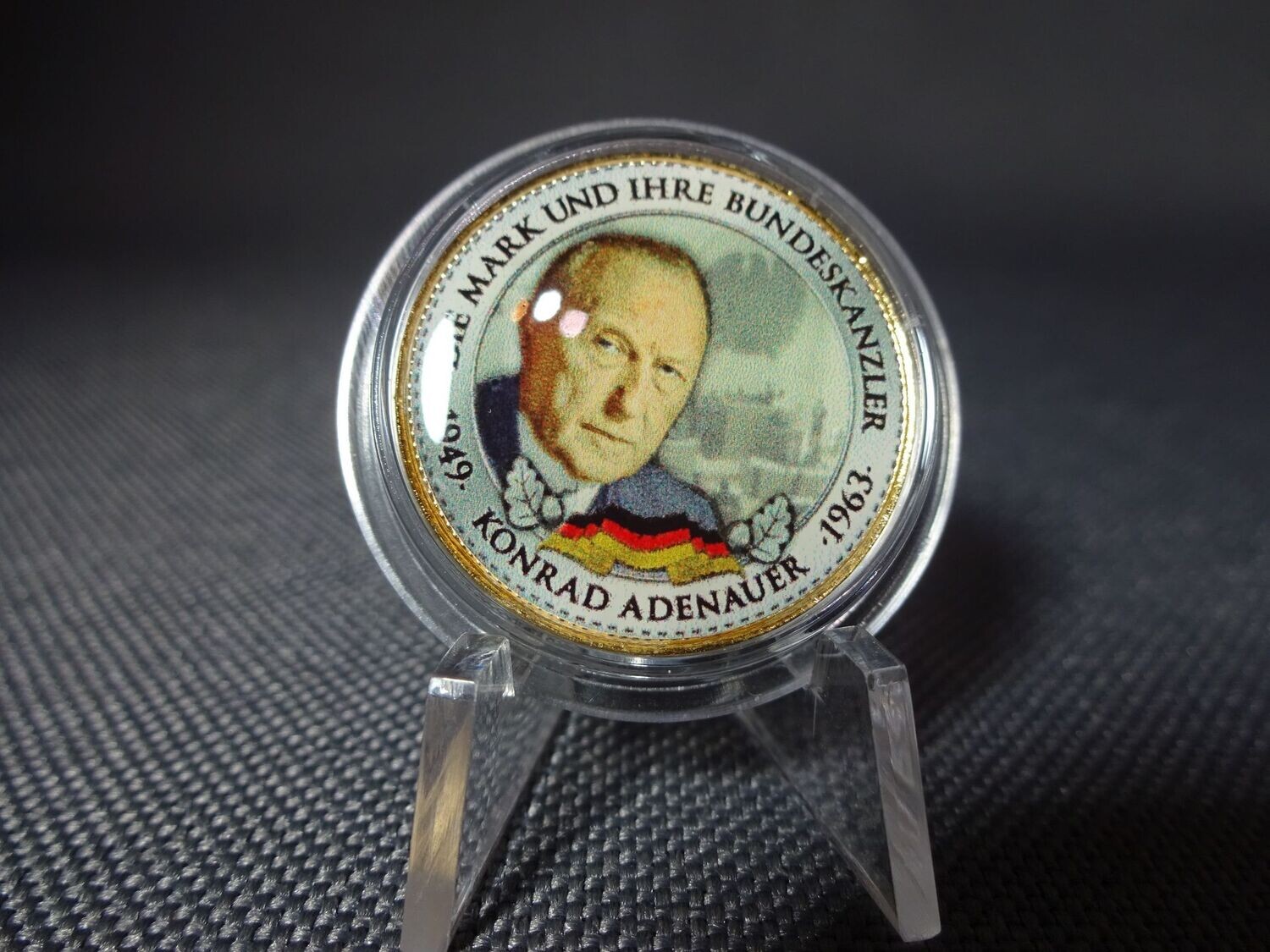 Münze Deutschland 1971 1 Mark Adenauer Emaille Farbe Vergoldet