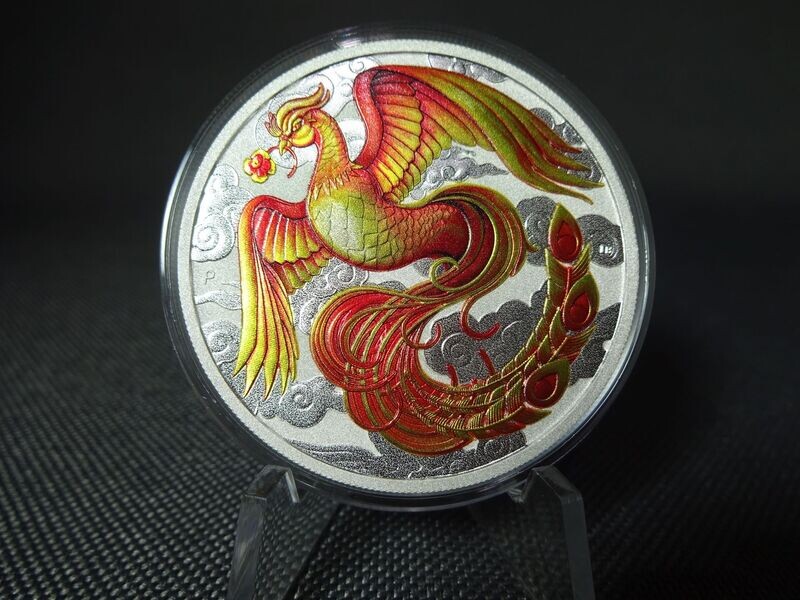 Silbermünze Australien 2022 1 Dollar Chinese Myths & Legends Phönix Farbe Rot Gold 1 Oz Unze