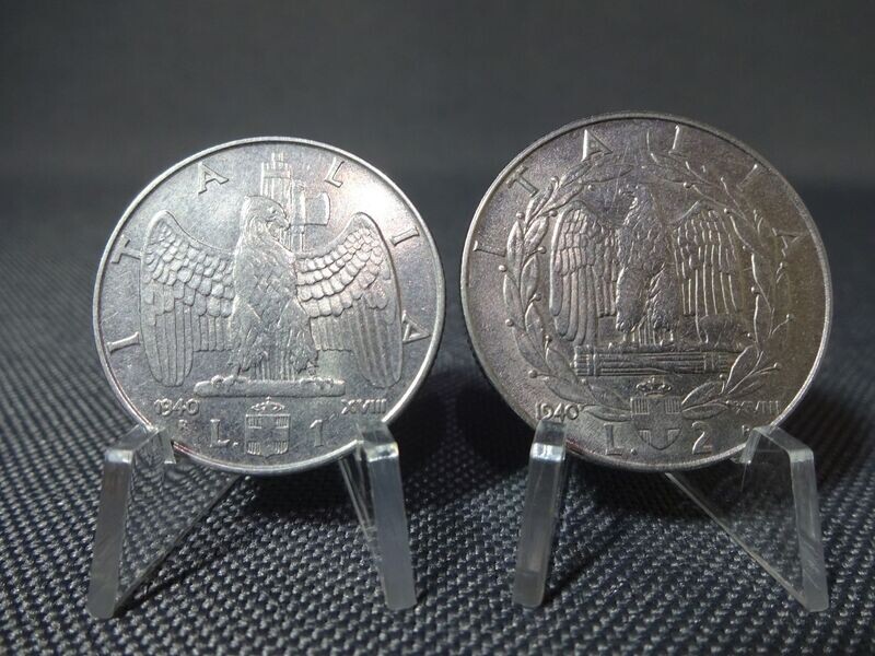 Münzen-Set Italien 1940 XVIII. 1 & 2 Lire Vittorio III. Faschistenprägung