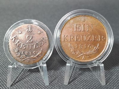 Münzen Set Österreich 1816 A S 1/2 & 1 Kreuzer Franz II. KuK Smolnik Wien Patina
