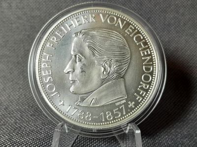 Silbermedaille Deutschland 5 Mark Replikat 1993 1959 Joseph Freiherr von Eichendorff 1 Oz Unze