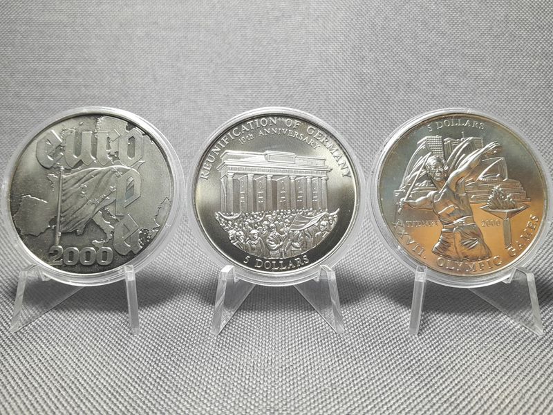 Münzen Set Liberia 2000 5 Dollars Europa Reunification Germany Olympia Sydney Proof