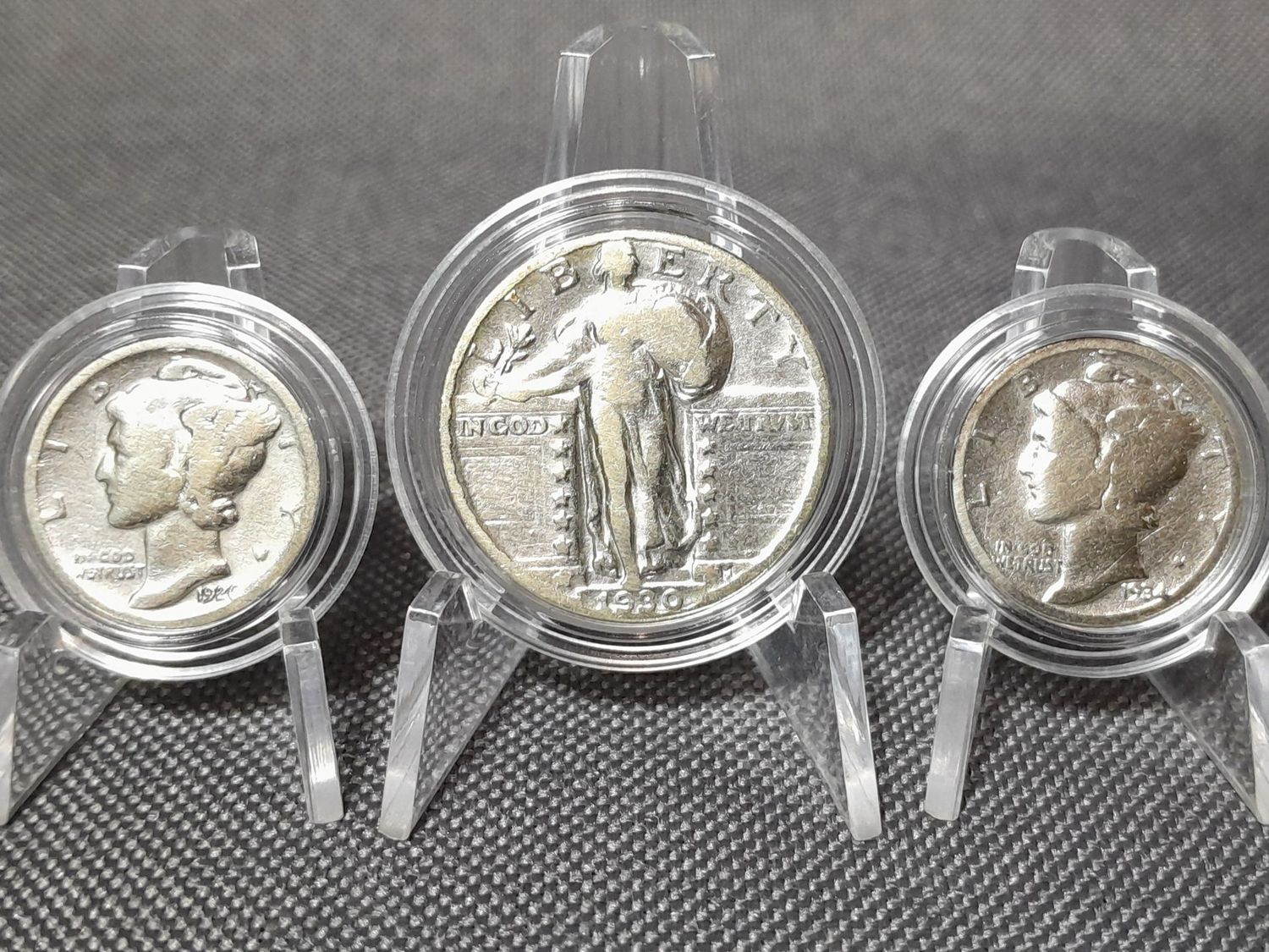 Silbermünzen Set USA 1926 1930 1934 10 25 Cent 1/4 Dollar Mercury Dime Quarter Standing Liberty