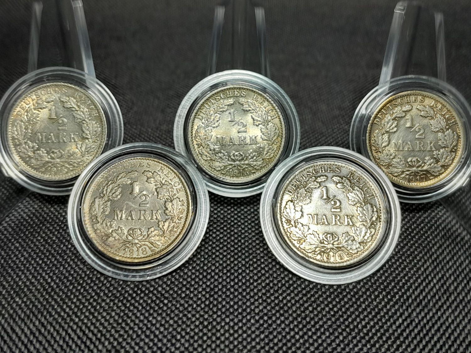 Silbermünzen Set 1915 1916 1917 1918 F 1/2 Mark Deutsches Kaiserreich Lichtenrader Fehlprägung Silbermünzen Set 1915 1916 1917 1918 F 1/2 Mark Deutsches Kaiserreich Lichtenrader Fehlprägung