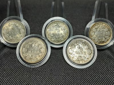 Silbermünzen Set 1915 1916 1917 1918 F 1/2 Mark Deutsches Kaiserreich Lichtenrader Fehlprägung Silbermünzen Set 1915 1916 1917 1918 F 1/2 Mark Deutsches Kaiserreich Lichtenrader Fehlprägung