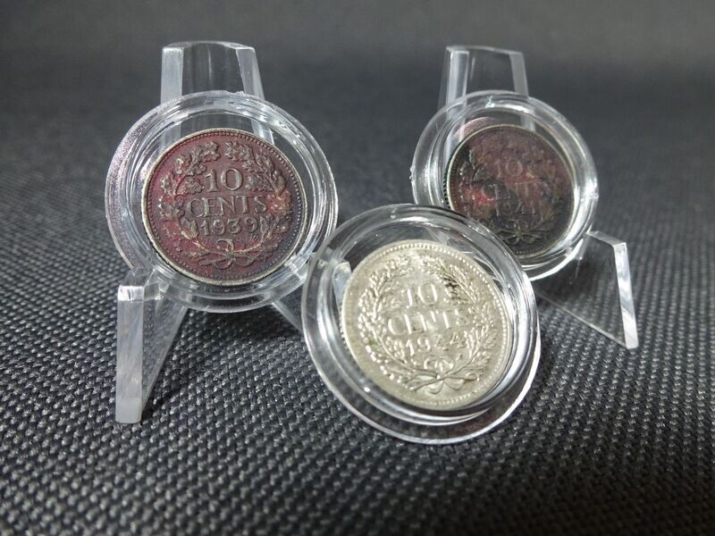 Silbermünzen-Set Niederlande 1939 1941 1944 10 Cents Königin Wilhelmina Lila Patina