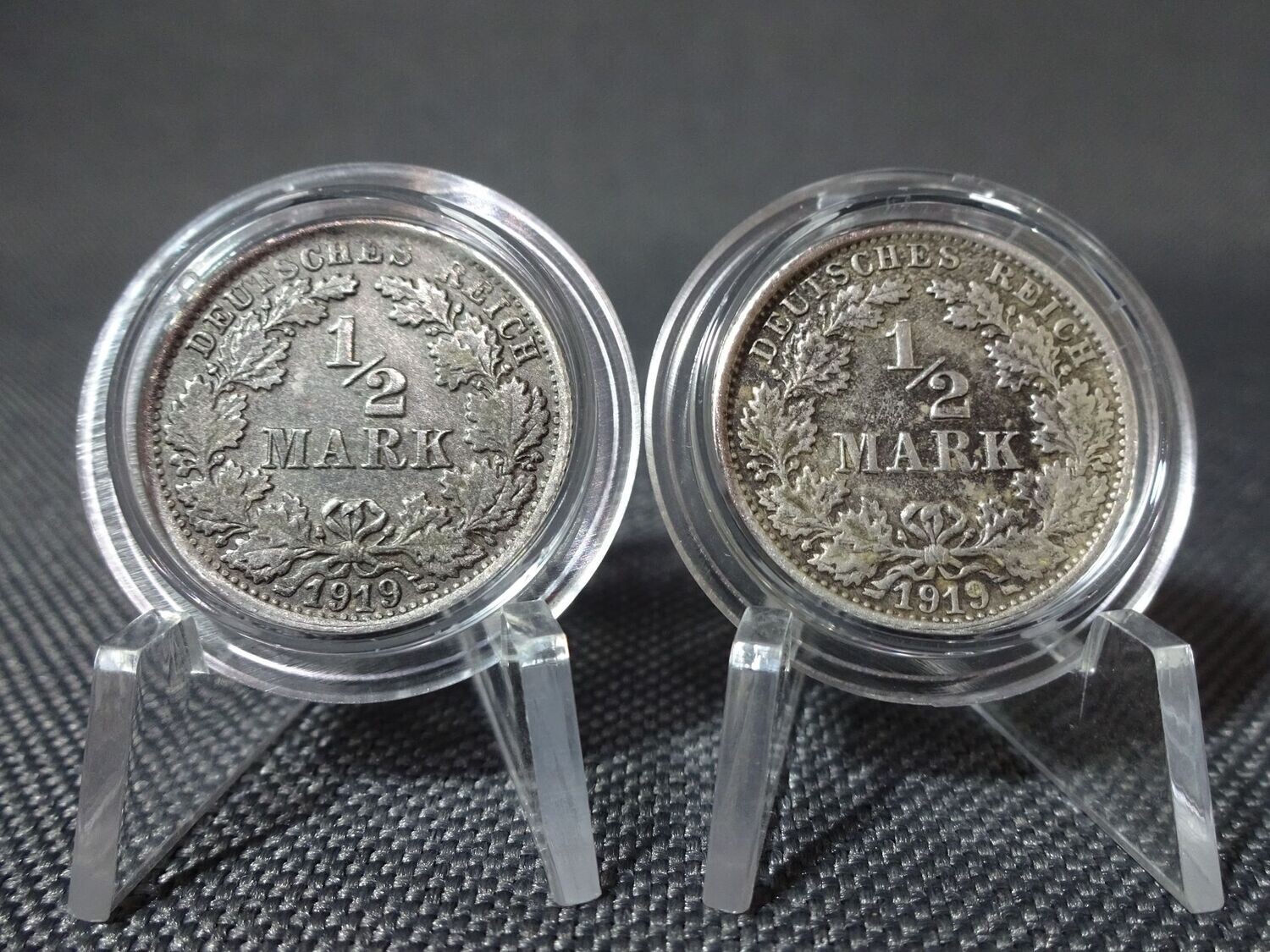 Silbermünzen Set Deutsches Kaiserreich 1919 F 1/2 Mark Stuttgart Fehlprägung