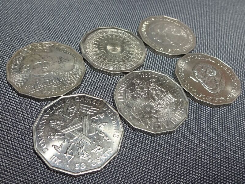 Münzen-Set Australien 1970 1977 1981 1982 1988 1991 50 Cent Lady Diana