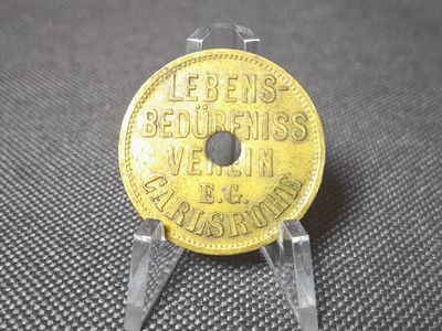 Wertmarke Token Jeton 1 Mark 1871 Altdeutschland Karlsruhe Lebensbedürfniss Verein E. G. Carlsruhe