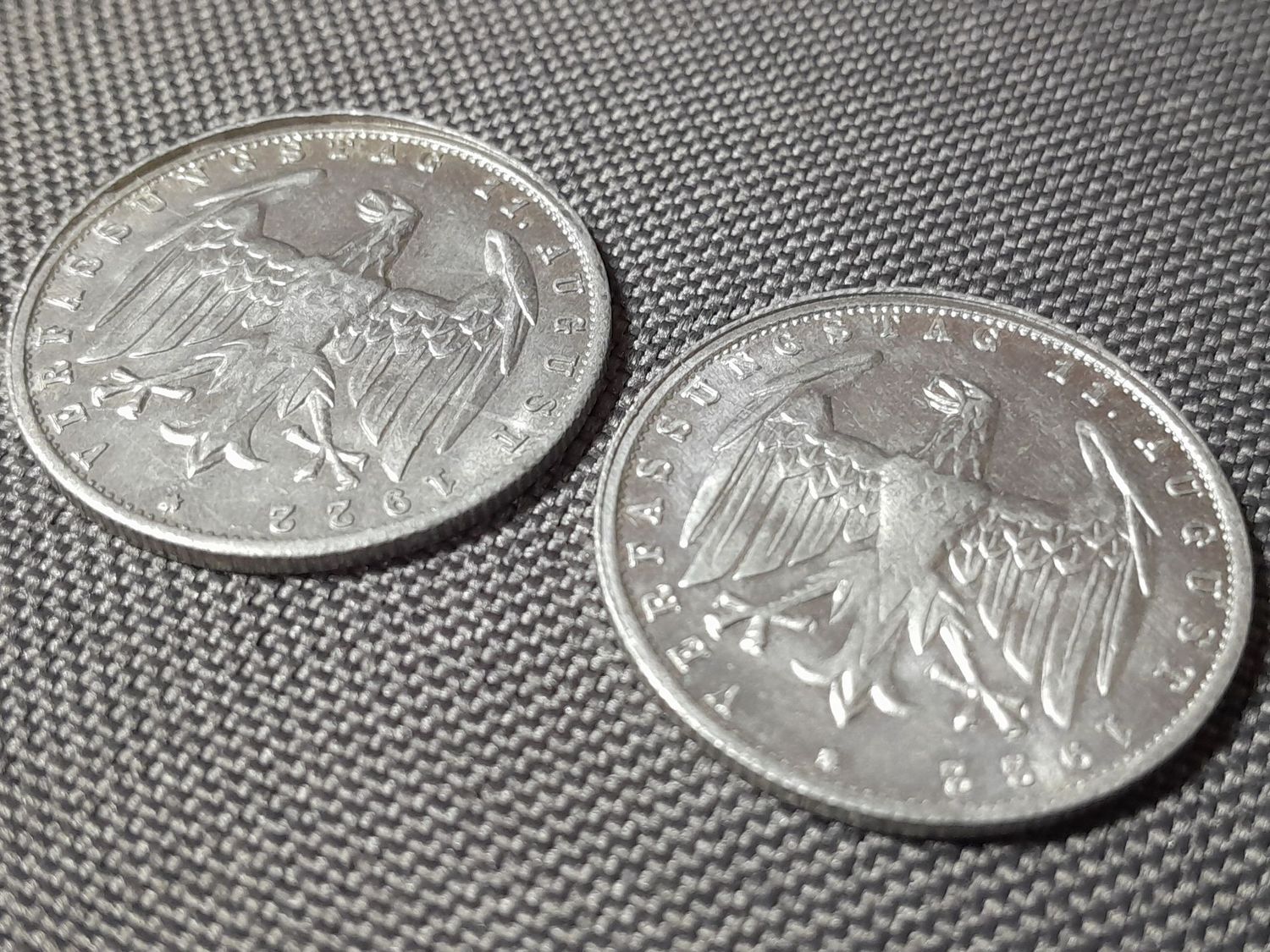 Münzen Set Weimarer Republik 1922 E 3 Mark Muldenhütten Fehlprägung Münzen Set Weimarer Republik 1922 E 3 Mark Muldenhütten Fehlprägung