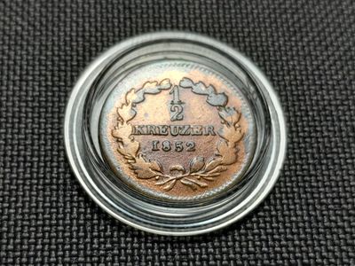 Münze Altdeutschland 1852 1/2 Kreuzer Leopold Großherzog Baden Patina Erhaltung
