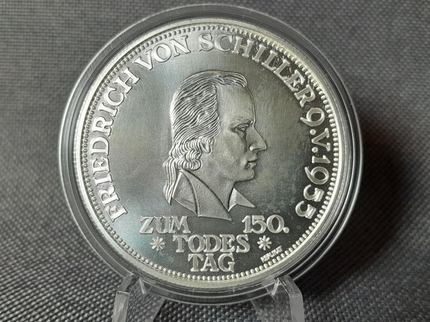 Silbermedaille Deutschland 5 Mark Replikat 1993 1955 Friedrich Schiller 1 Oz Unze Silbermedaille Deutschland 5 Mark Replikat 1993 1955 Friedrich Schiller 1 Oz Unze