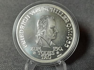 Silbermedaille Deutschland 5 Mark Replikat 1993 1955 Friedrich Schiller 1 Oz Unze
